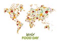 Food Day greeting card of vegetable world map