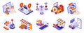 Food delivery concept isometric 3d icons set.