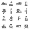 Food delivery courier black icons set Royalty Free Stock Photo