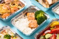 Food delivery concept - healthy lunch in boxes.