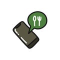 Food delivery doodle icon, vector illustration