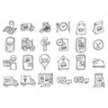 Food delivery Doodle vector icon set. Drawing sketch illustration hand drawn line eps10