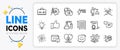 Food delivery, Fireworks explosion and Chemistry lab line icons. For web app. Vector