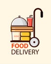 Food delivery in flat style with food boxes, pizza and sushi. Vector illustration design Royalty Free Stock Photo