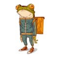 Food delivery guy, vector illustration. A courier frog wearing a sports outfit