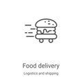 food delivery icon vector from logistics and shipping collection. Thin line food delivery outline icon vector illustration. Linear Royalty Free Stock Photo