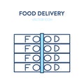 Food delivery icon. Vector simple illustration of stack of boxes with food. Represents a concept of online food ordering adn