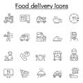 Food delivery icons set in thin line style Royalty Free Stock Photo