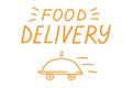 Food delivery, lettering calligraphy illustration. Safe delivery. Vector eps hand drawn brush trendy orange text isolated on white Royalty Free Stock Photo