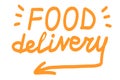 Food delivery, lettering calligraphy illustration. Safe delivery. Vector eps hand drawn brush trendy orange text isolated on white Royalty Free Stock Photo