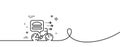 Food delivery line icon. Bike courier sign. Continuous line with curl. Vector
