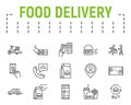 Food delivery line icon set, fast food symbols collection, vector sketches, logo illustrations, food delivery service Royalty Free Stock Photo