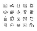 Food delivery line icons. Outline restaurant cafe and supermarket food order and delivery pictograms. Vector editable