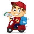 Food delivery man delivering pizza on scooter Royalty Free Stock Photo