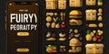 Food delivery mobile app kit template Material Design, UI, UX and GUI Screens. Login, Find Stores, delivery option