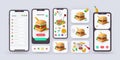 Food delivery mobile app kit template Material Design, UI, UX and GUI Screens. Login, Find Stores, delivery option