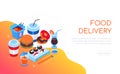 Food delivery - modern colorful isometric web banner