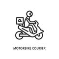 Food delivery motorbike flat line icon. Vector illustration motorcycle courier with safety helmet