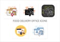Food delivery office icons set