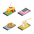 Food delivery and online order, vector 3d isometric icons set. P Royalty Free Stock Photo