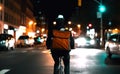 Food delivery riding ther bike in the city. Generative AI