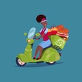 Food Delivery Service Icon African American Woman Riding Motor Bike