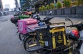 Food delivery service rider using motorcycle