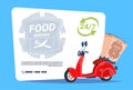 Food Delivery Service Template Banner Emblem Concept Motor Bike Over Background With Copy Space