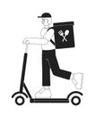 Food delivery service worker on e scooter monochromatic flat vector character Royalty Free Stock Photo