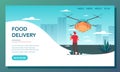 Food delivery web banner. Online delivery concept. Delivery drone