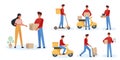 Food deliveryman flat vector illustration big set