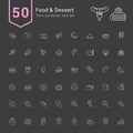 Food and Dessert Icon Set. 50 Thin Line Vector Icons.