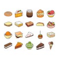 food dessert snack menu icons set vector