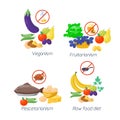 Food diet types vector illustration healthy nutrition concept fruits and vegetables kitchen menu cooking ingredient