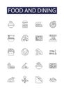 Food and dining line vector icons and signs. dining, dinner, lunch, restaurant, meal, healthy, plate,cooking outline