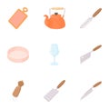 Food dishes icons set, cartoon style Royalty Free Stock Photo