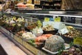 Food on display at deli shop at Queen Victoria Markets in Melbourne