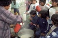 Food Distribution on Indian children in the Andes Royalty Free Stock Photo