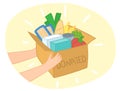 Food donation box vector with diiferent food in it Royalty Free Stock Photo