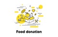 Food donation line icon. Meal box, Donate food, Pantry. Humanitarian help, Global hunger. Vector