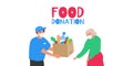 Food donation volunteer give to senior woman grocery box