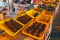 Food at the Donghuamen Night Market near Wangfujing Street in Beijing, China