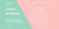 Food doodle background landing page template with pop punchy pastel colors, vector illustration with hand drawn foods and drink Royalty Free Stock Photo