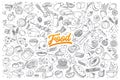 Food doodle set with lettering