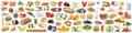 Food and drink collection background collage healthy eating fruits vegetables banner fruit drinks isolated Royalty Free Stock Photo