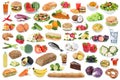 Food and drink collection background healthy eating fruits vegetables fruit drinks isolated Royalty Free Stock Photo