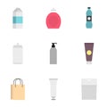 Food, drink, cosmetic package icons set flat style