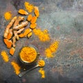 Turmeric root curcuma longa powder Royalty Free Stock Photo