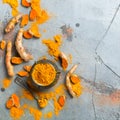 Raw turmeric root curcuma longa powder Royalty Free Stock Photo