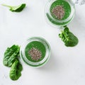 Healthy green vegan smoothie with spinach, spirulina and chia seeds Royalty Free Stock Photo